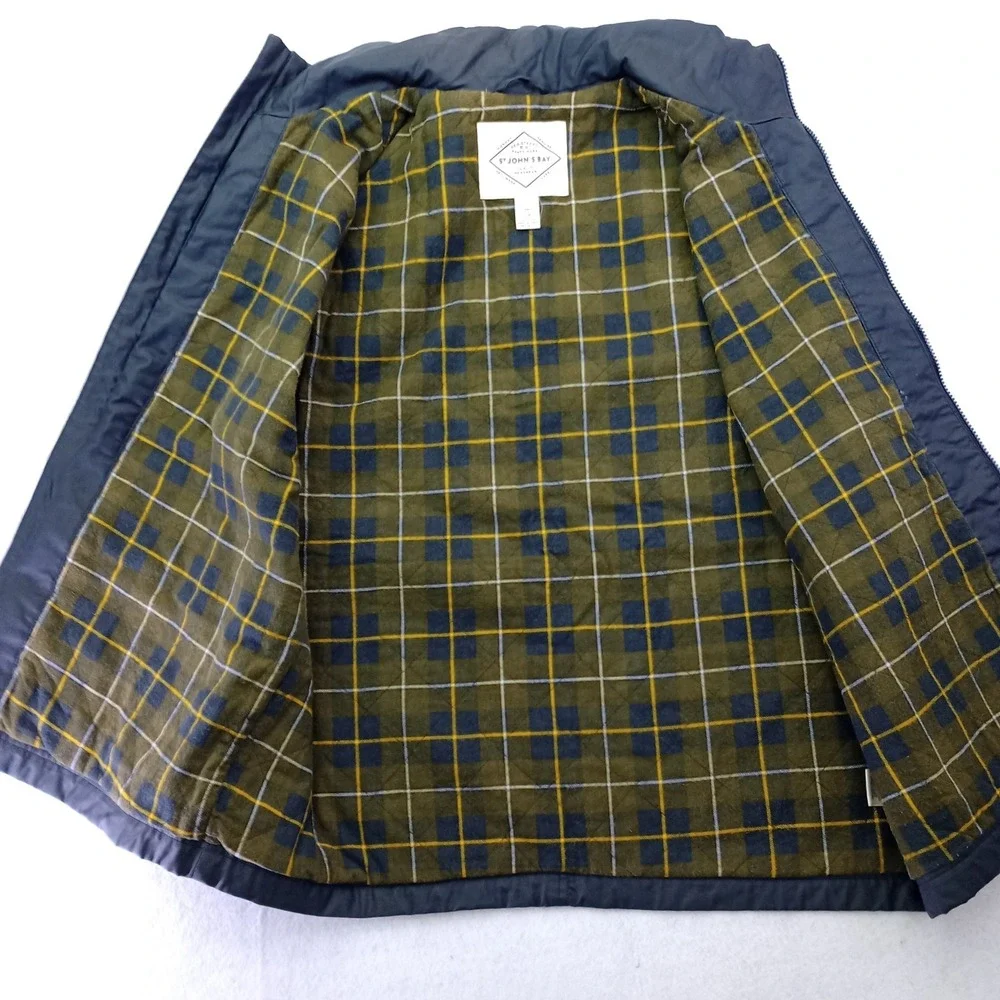 St. John's Bay Mens‎ Vest Navy Full Zip Plaid Lined Cotton Large